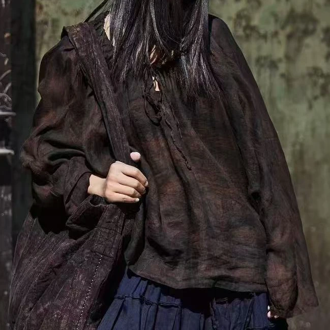 原创麻依者苎麻斑驳染色做旧短上衣外套2025夏M-119【新款】