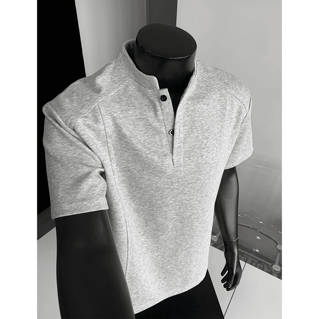 2025年裁剪解构polo衫亨利立领短袖t恤男夏季美式潮牌宽松半袖