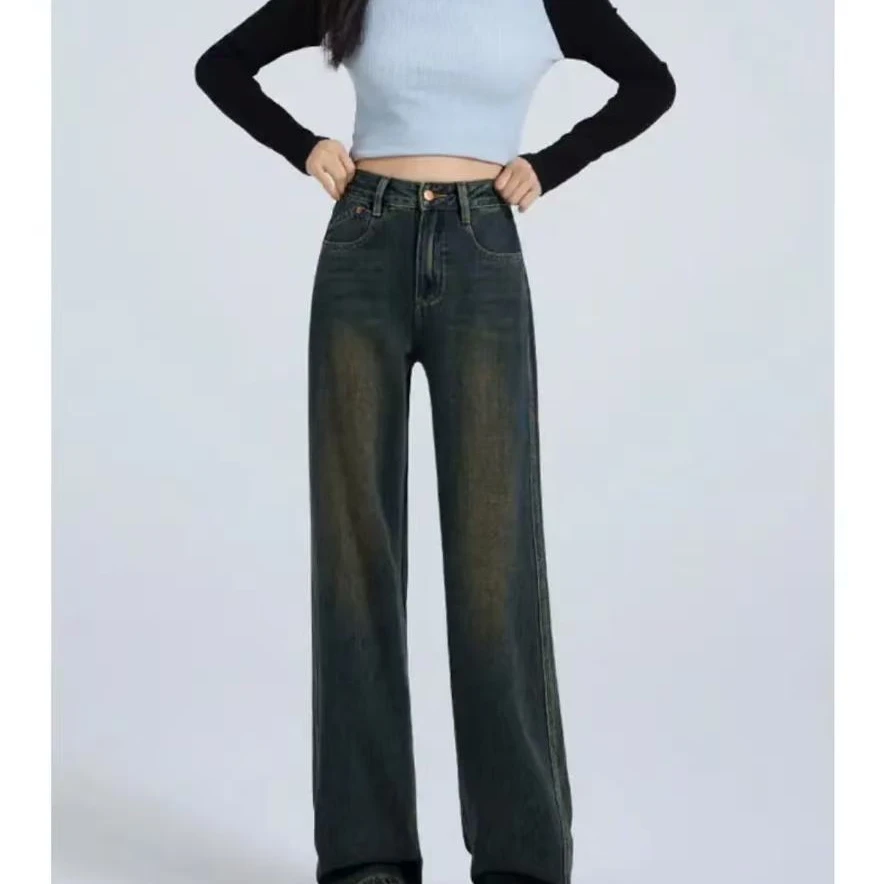 【商场品质+运费险】8285#秋冬新款阔腿直筒牛仔裤女高腰显瘦长裤