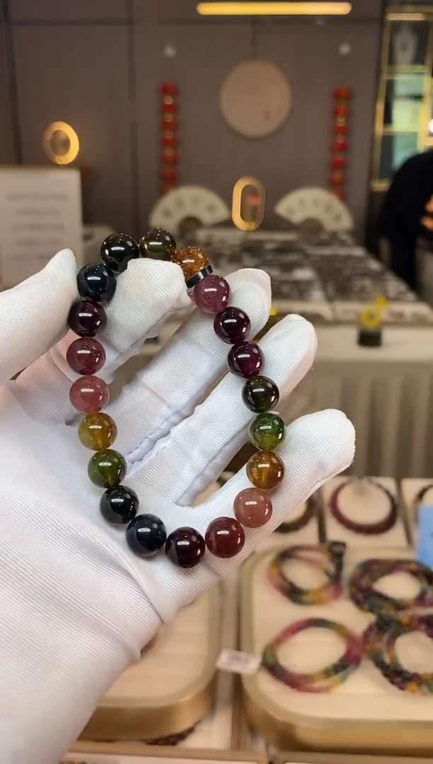 未镶嵌老矿碧玺色标彩虹单圈手串9mm+碧玺多样性发货一条xion