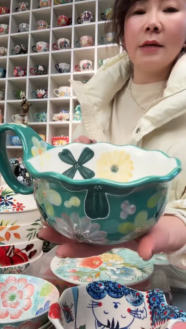 瓷片6.5英寸花海曲把碗一只