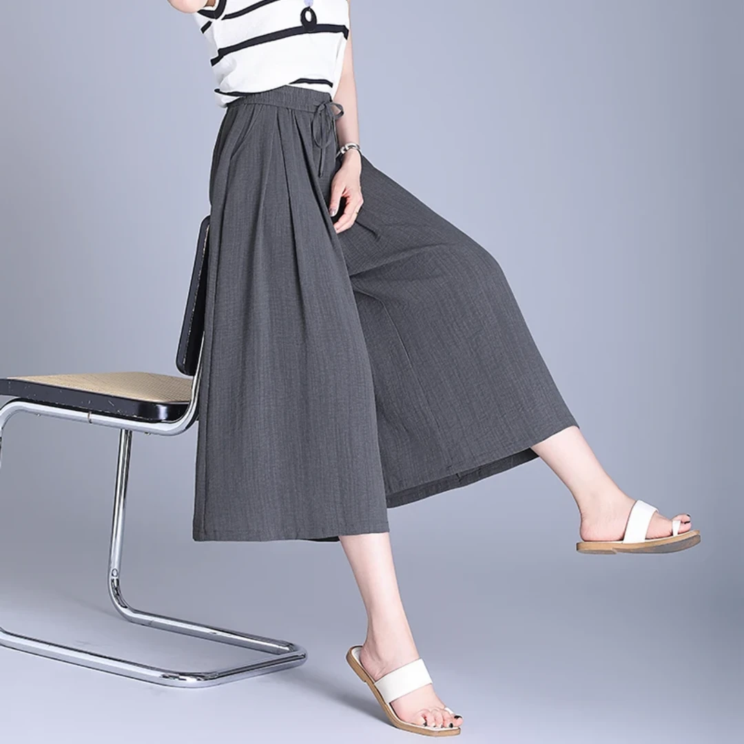 8分阔腿裙裤女冰氧丝夏季2025新款高腰抽显瘦休闲裤薄款宽松垂感