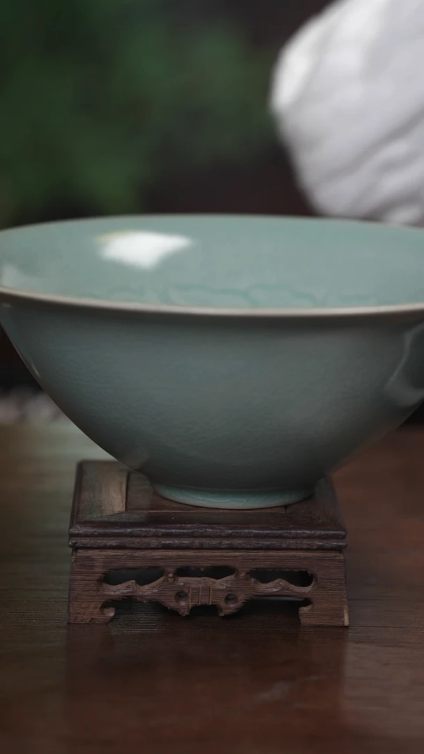 【闪购商品】清凉寺原产地仿古釉手工汝瓷牡丹深腹碗