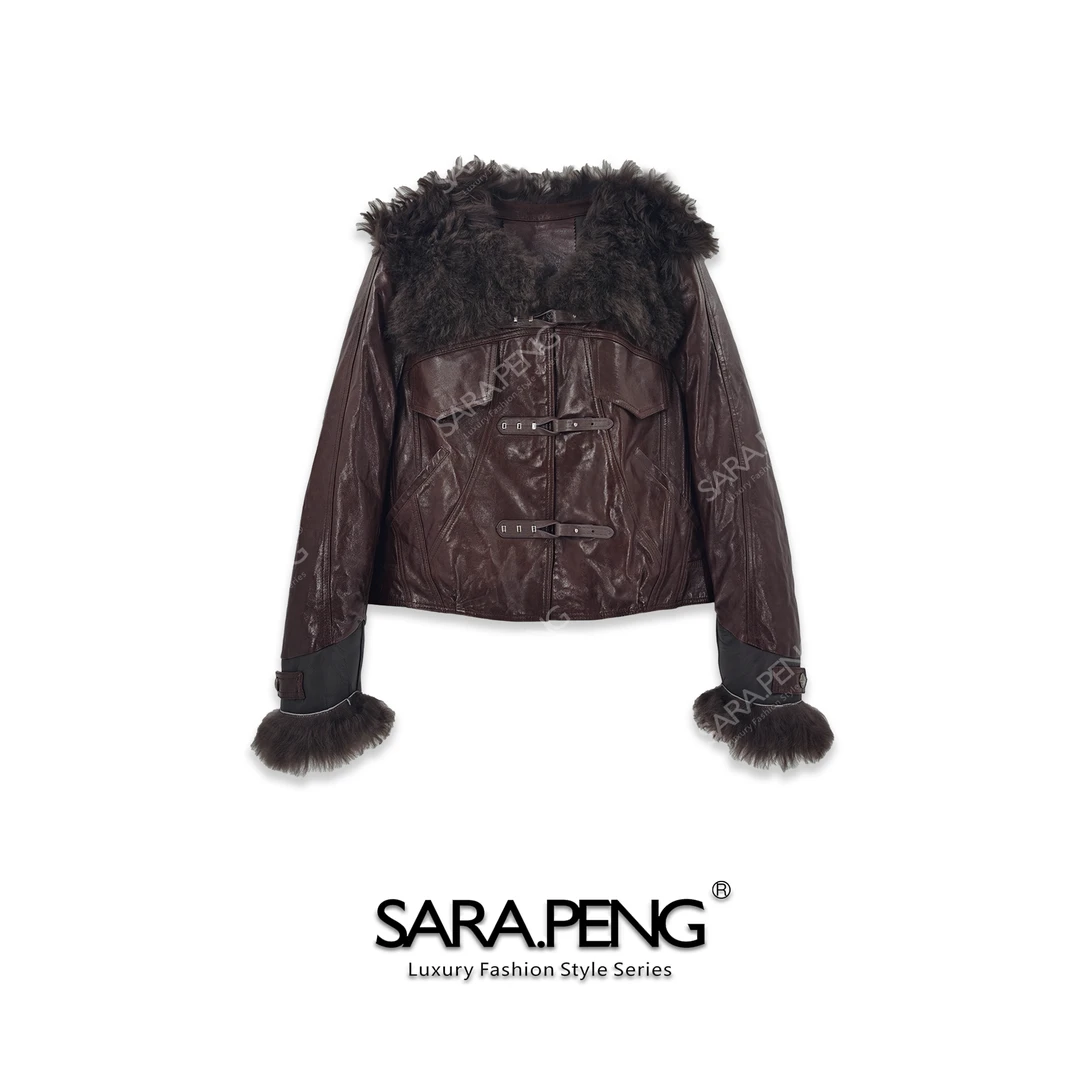 SARA.PENG高端配置｜奢品翡翠油蜡皮鹅绒服皮毛一体皮衣｜1D168713