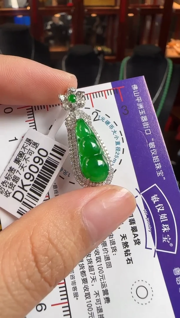 颈饰18K金镶嵌翡翠DK9090冰绿豆豆