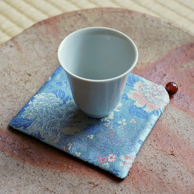 年禧堂 香云纱百花蓝香茶垫 手缝设计珠子灵动杯垫壶垫茶托茶配件