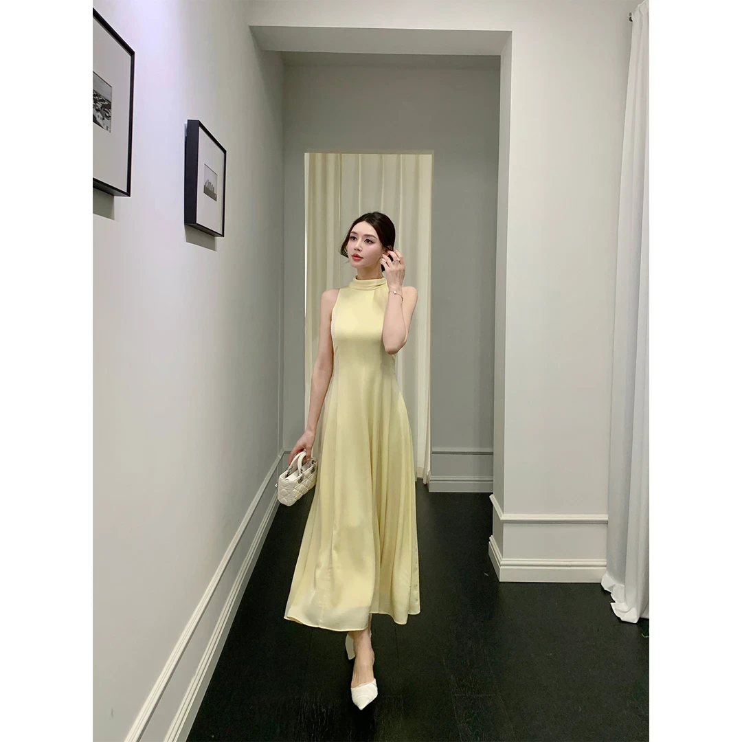 气质复古法式温柔后背蝴蝶结无袖连衣裙显身材名媛风收腰显瘦长裙