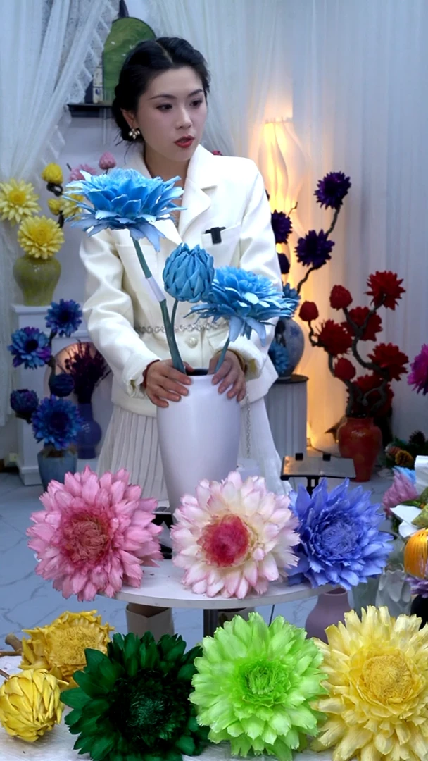 艳*永生洋蓟蓝色3头【吸色不均】9425