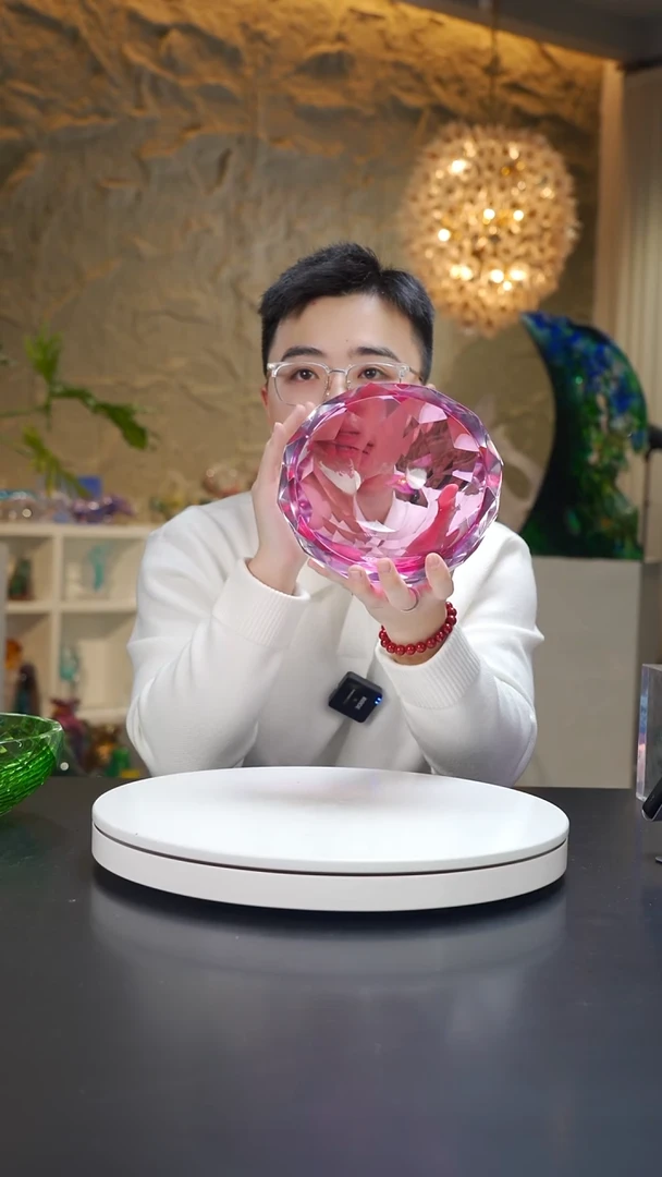 手工艺品琉璃金红色钻石切面果碗