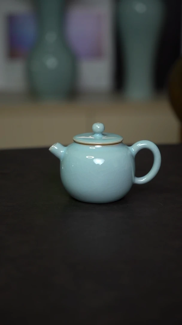 杯子瓷天青釉苹果壶全手工