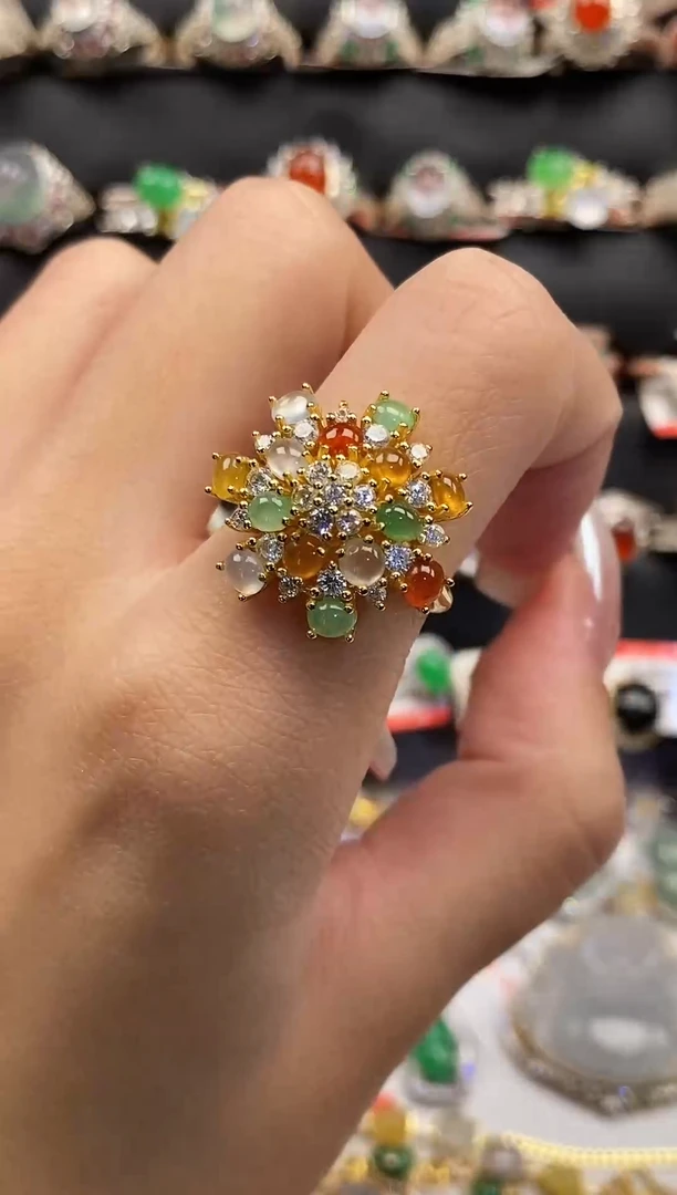 银S925镶嵌戒指翡翠天然A货翡翠35