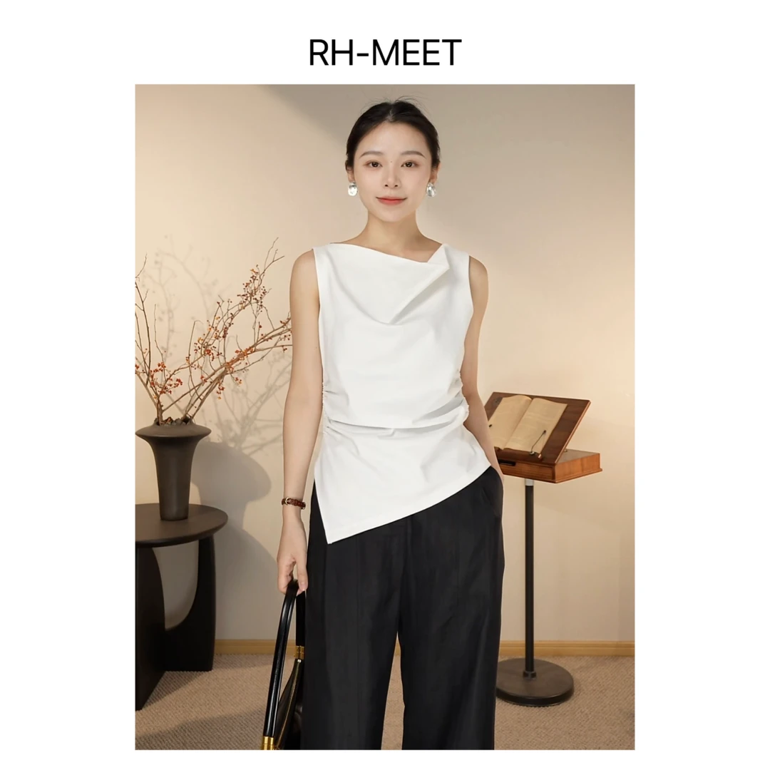 RH-MEET【控·白】针织-小众通勤风背心吊带开叉夏季设计感纯色百搭