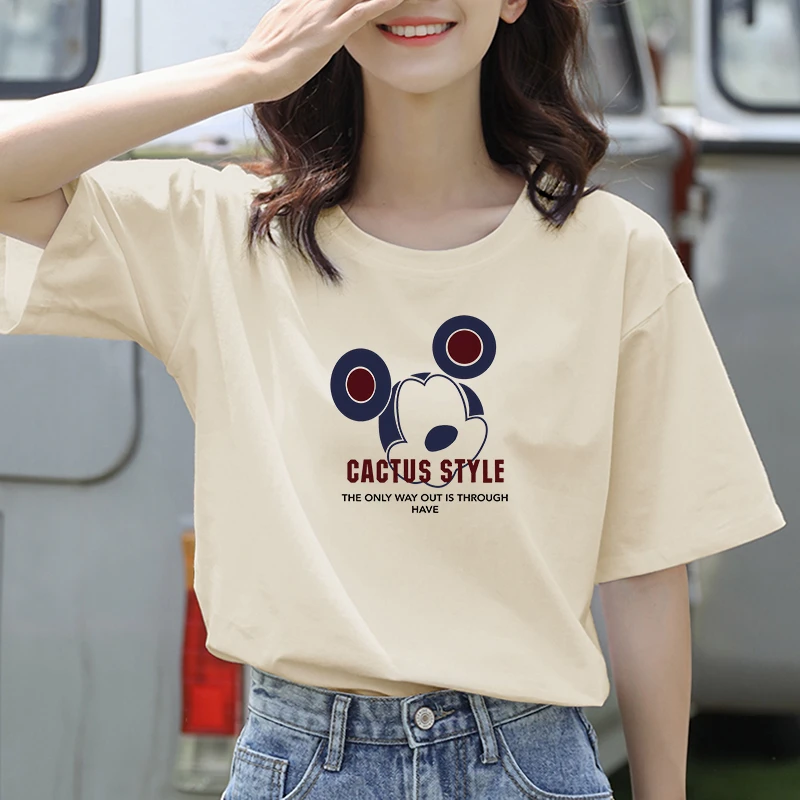纯棉白色短袖t恤女夏2025新款爆款女装衣服卡通印花百搭上衣