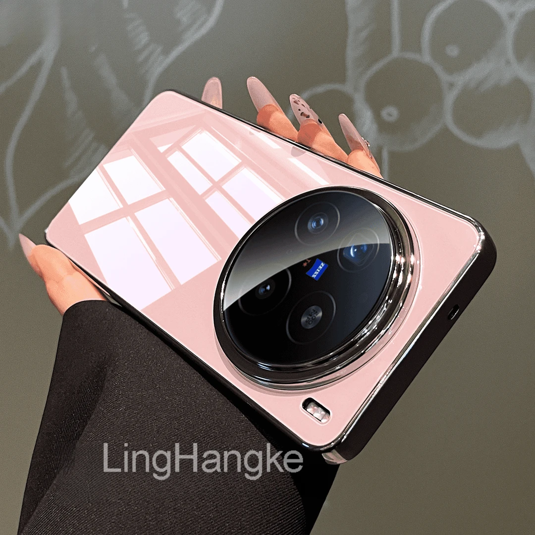 电镀龙晶玻璃纯色适用vivox100pro手机壳x200s全包镜面ultra简约