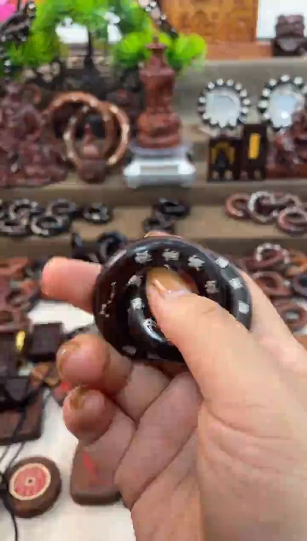 木枣木玉化2.5乾坤圈镶银十字讳字全品加挂绳