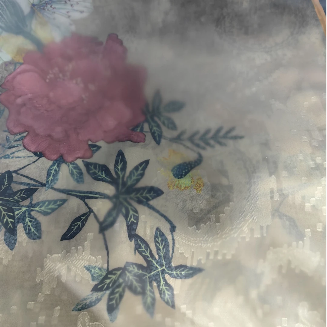 锦悦【月色牡丹】新中式花萝轻奢高定方巾70*180（K384）