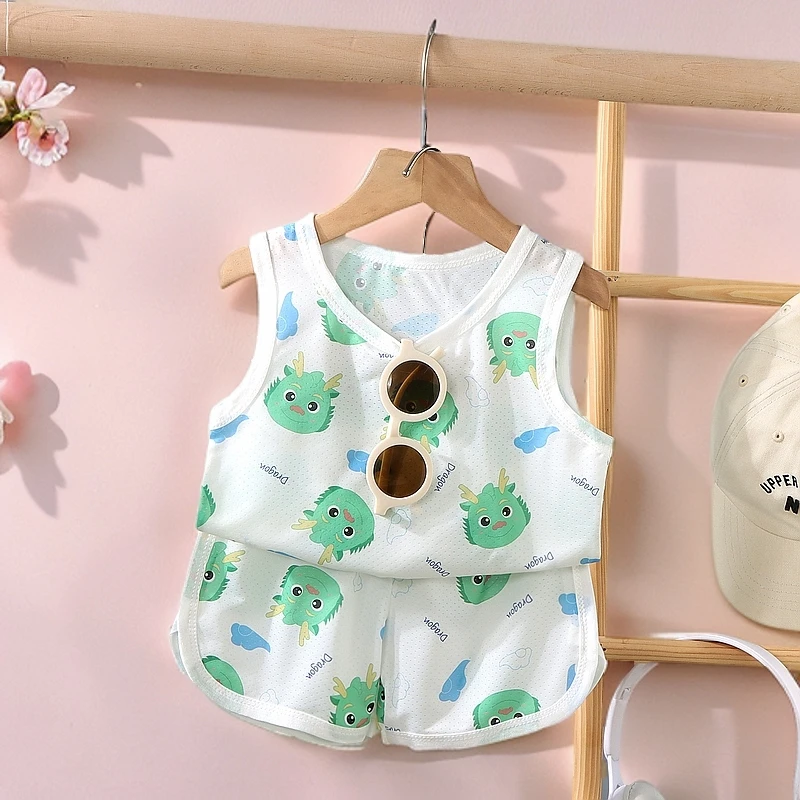 宝宝冰丝背心短裤速干衣套装中小儿童夏季薄款韩版无袖透气两件套