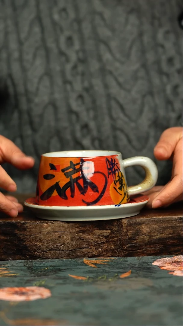 【闪购商品】杯釉下彩手工手绘同款陶器
