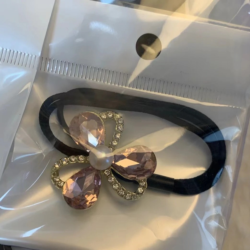 832 粉色爆闪大花珍珠头绳 天然淡水馒头珍珠