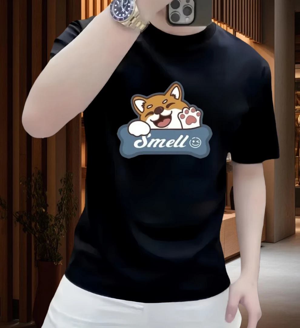 潮流痞帅重磅舒适丝光棉短袖青年男款秋夏季潮牌街头印花百搭短袖