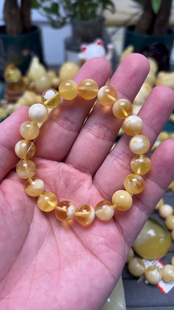 手串蜜蜡未镶嵌p45臻品俄料金白妖孽单圈 11.59克 10mm