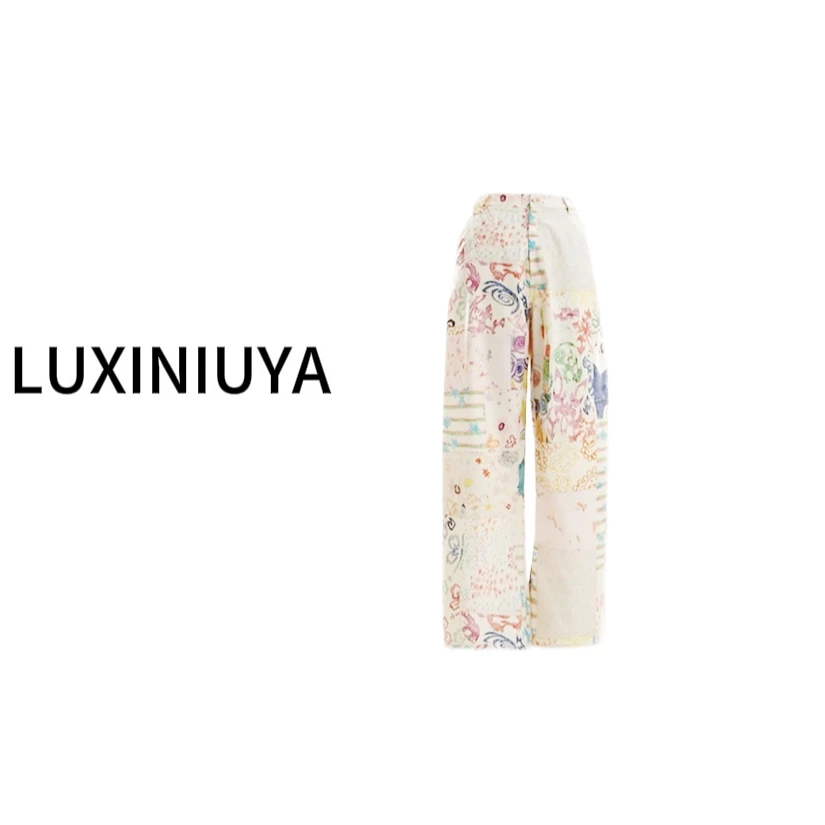 【花花裤】不规则涂鸦设计感直筒休闲时尚长裤无腰带#CX1098