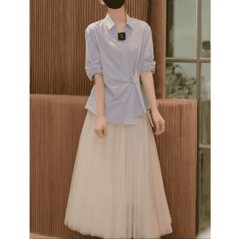 轻职高级感休闲时尚套装女2025夏季新款宽松上衣搭配显瘦半身裙子