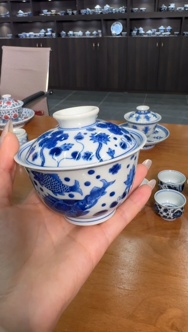 杯刘建锋窑鱼藻盖碗