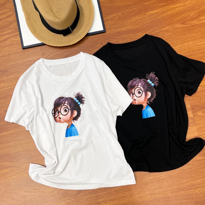 必魅雪花棉T恤轻薄透气2025夏季新款上衣漫画印花体恤66542大码