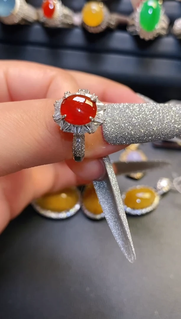 银S925镶嵌翡翠耳饰天然