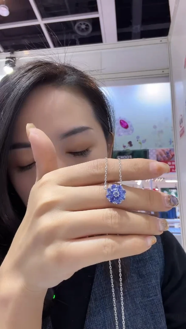 银S925镀金镶嵌项链定制蓝宝石圆形锁骨链