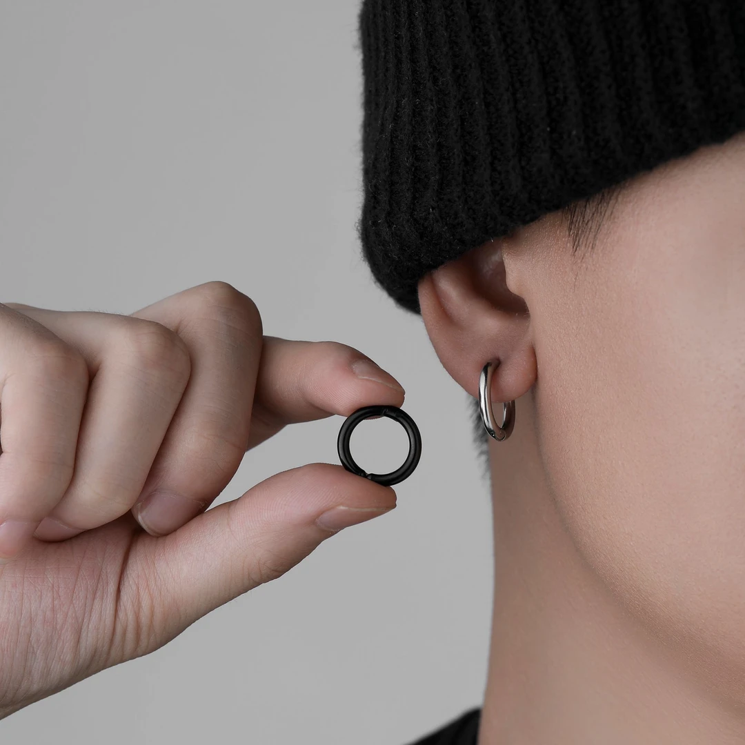 卡兰茵 不锈钢耳饰 圆环耳夹男无耳洞单只个性简约潮牌耳扣假耳环