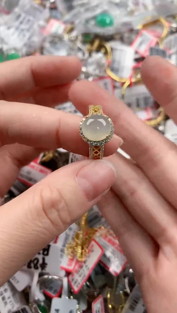 银S925镶嵌戒指翡翠444---8