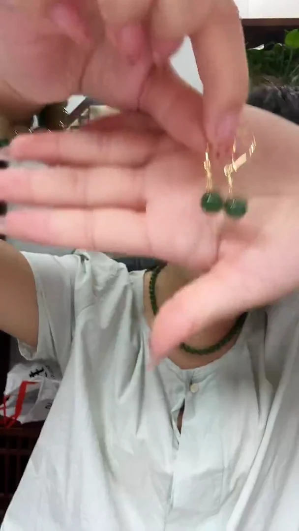 银S925镶嵌和田玉耳饰ks07