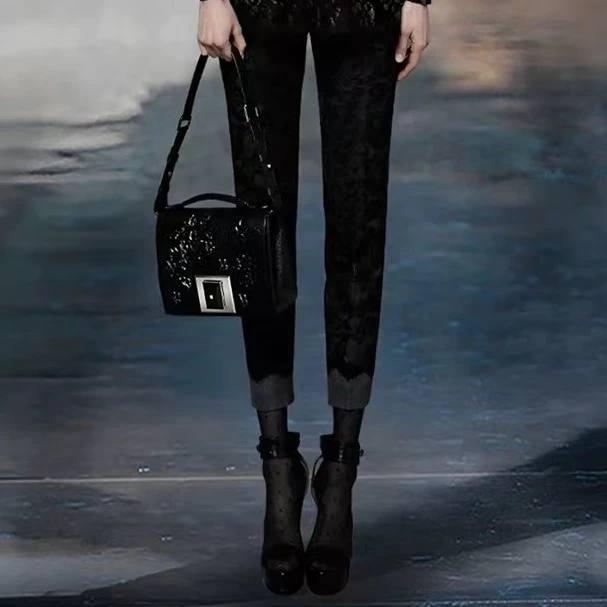 平凡高定！高腰显瘦休闲铅笔裤暗纹提花长裤T029(A23-12)