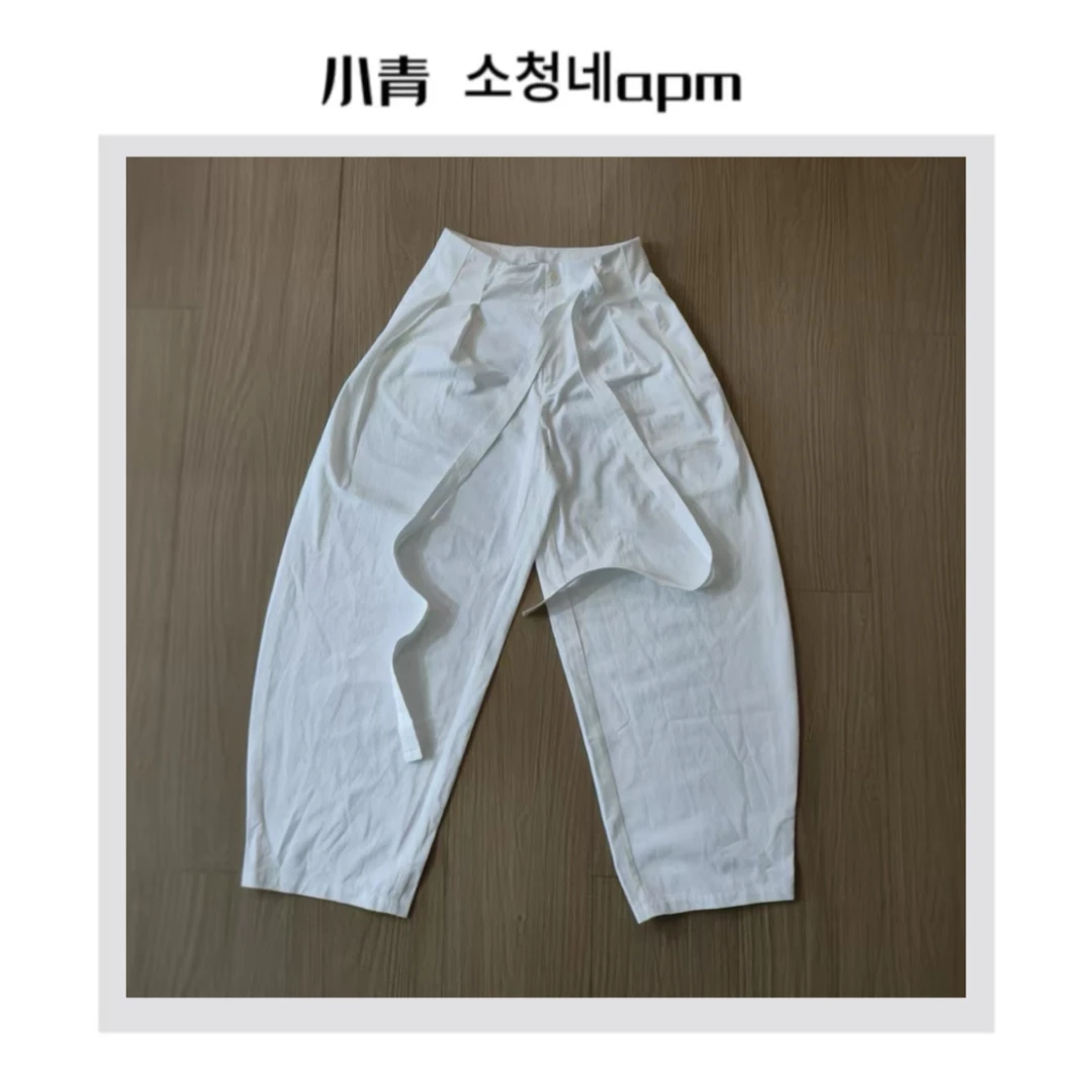 韩国东大门 长腰带弯刀裤