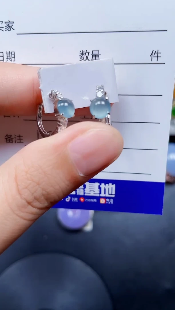 银S925镶嵌翡翠耳饰154