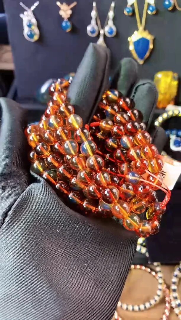 【闪购商品】琥珀珠宝奇石未镶嵌8MM红蓝绿膜变色龙108串