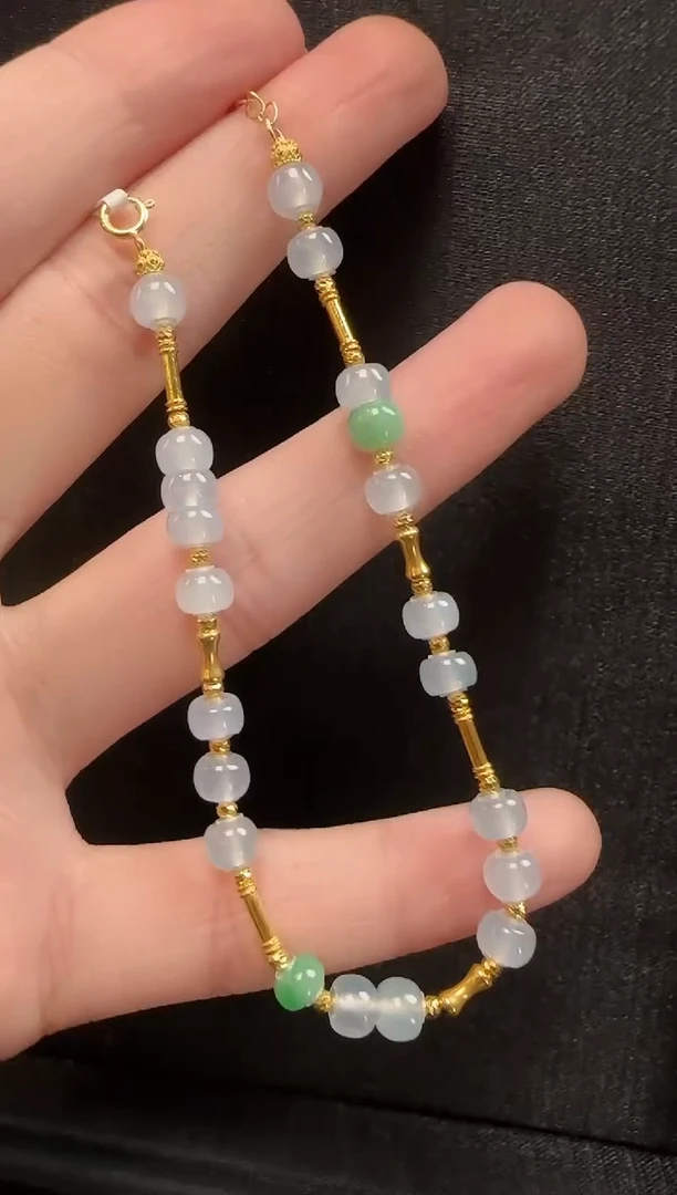18K金镶嵌手链翡翠041算盘珠一条