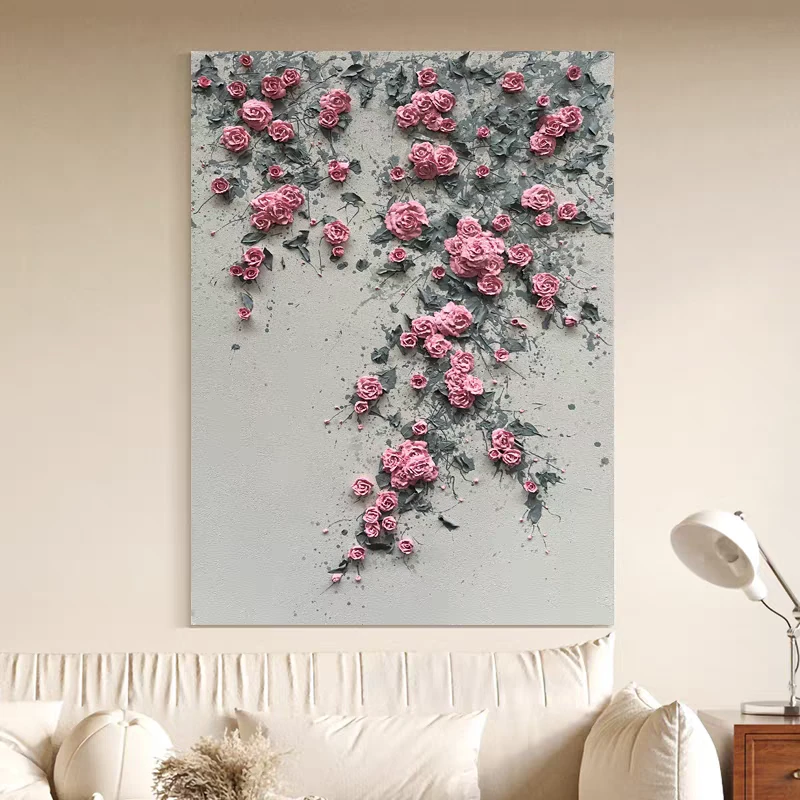 奶油风玄关装饰画高级感玫瑰花客厅装饰画过道艺术高级感卧室挂画