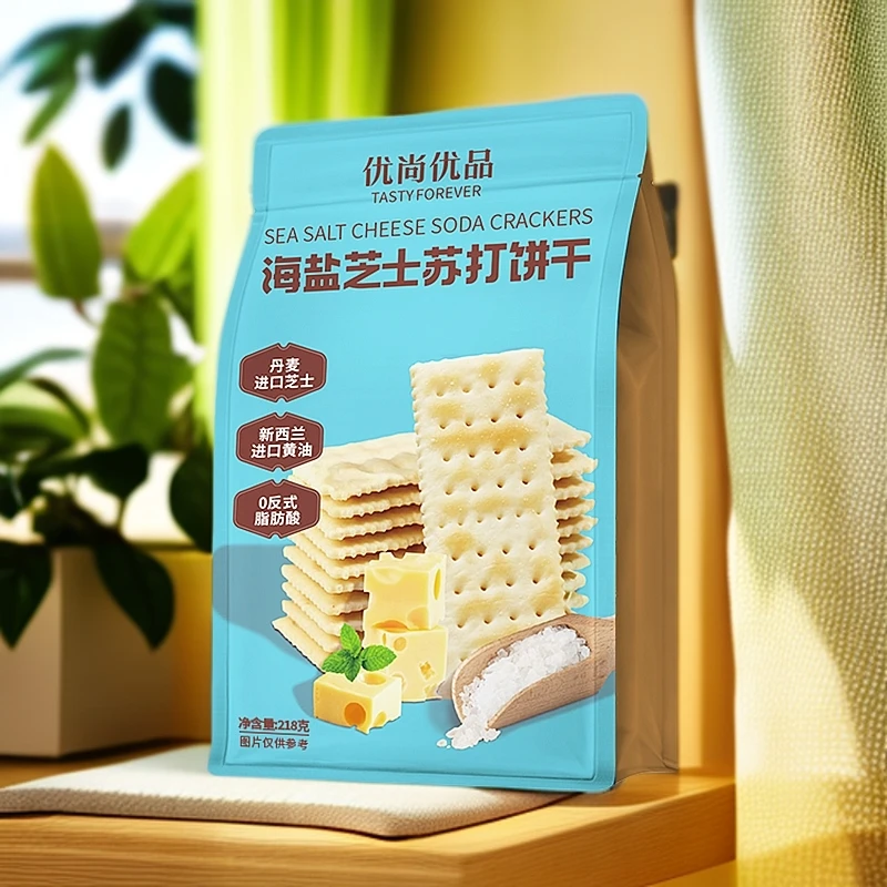 海盐芝士苏打饼干218g*2代餐膳食纤维健康无负担发酵休闲解馋零食