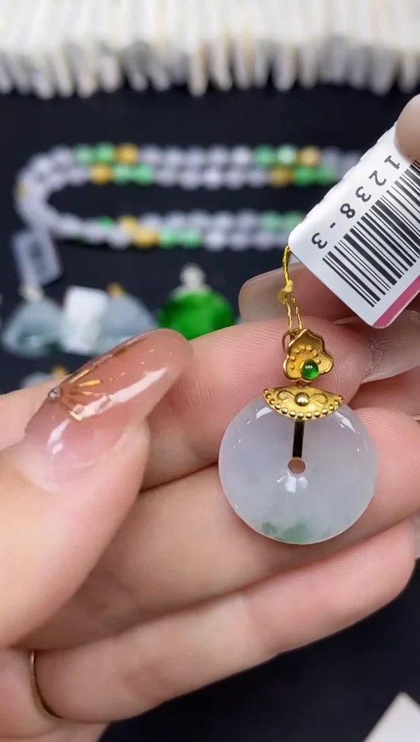 吊坠(不含链)18K金镶嵌翡翠平安扣18K金扣镶嵌@@CMT1238-3