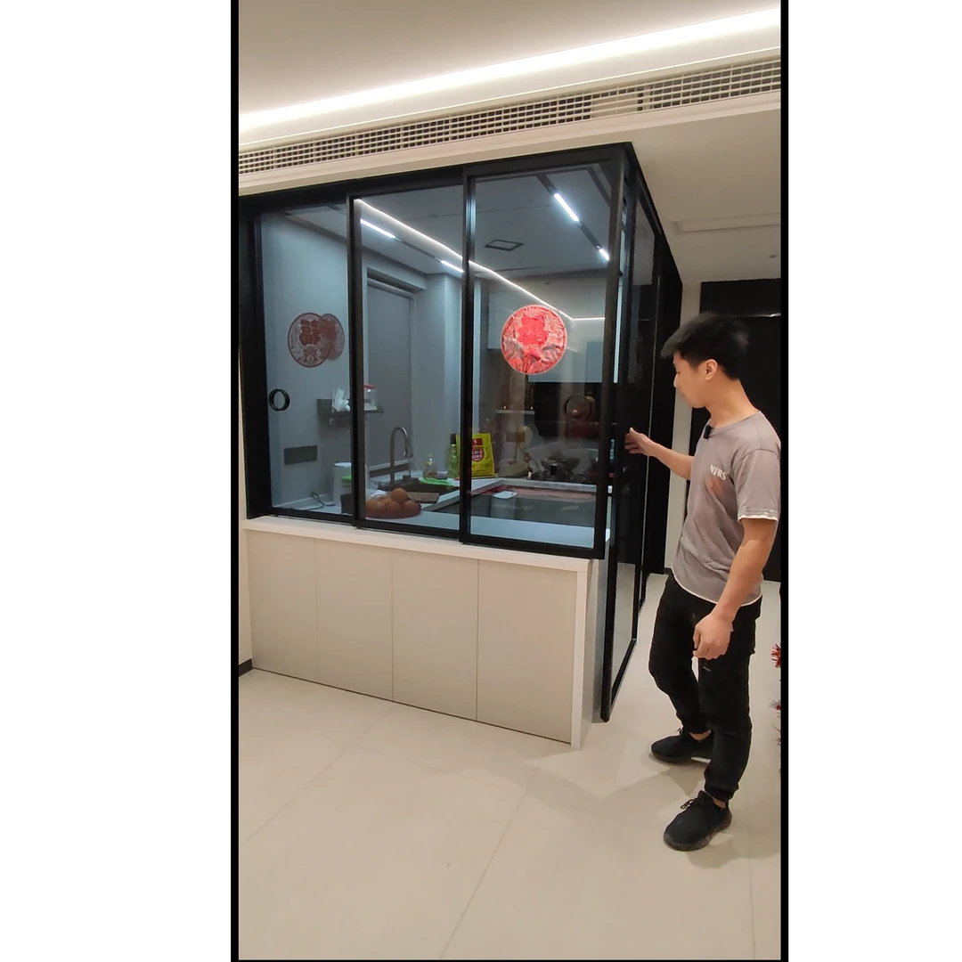 L型半开放式厨房三联动推拉门完美系统推拉门