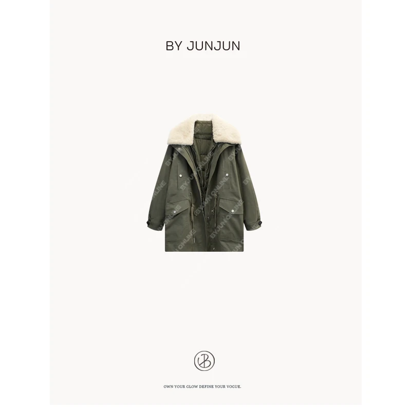 BYJUNJUN 2025冬季新款【鹅眉派】羊毛领鹅绒派客服保暖羽绒服