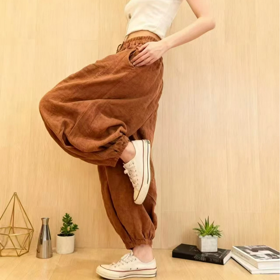 H808509复古个性阔腿灯笼裤女松紧腰遮垮显瘦