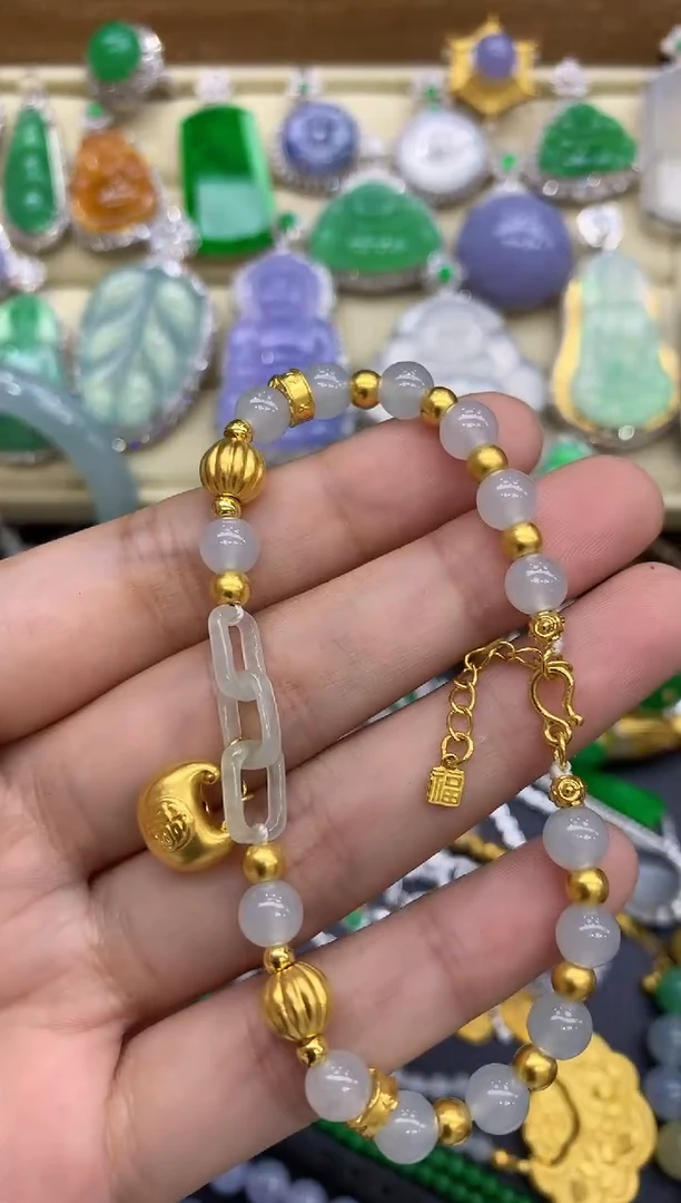 足金镶嵌手链翡翠240-中国好珍宝