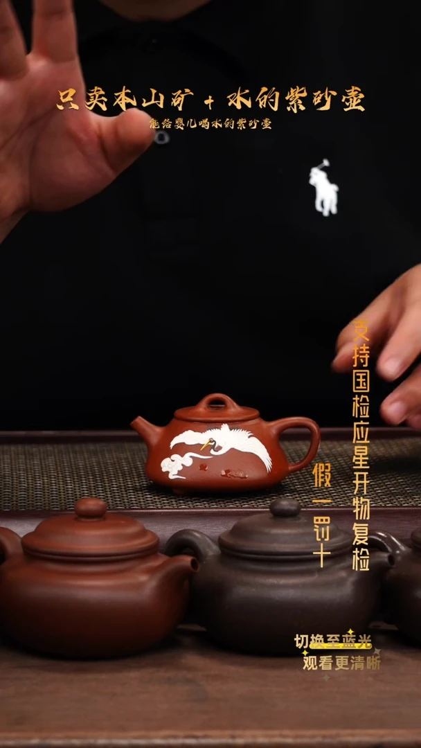 茶壶紫砂全手龙山朱泥 堆绘 平盖石瓢
