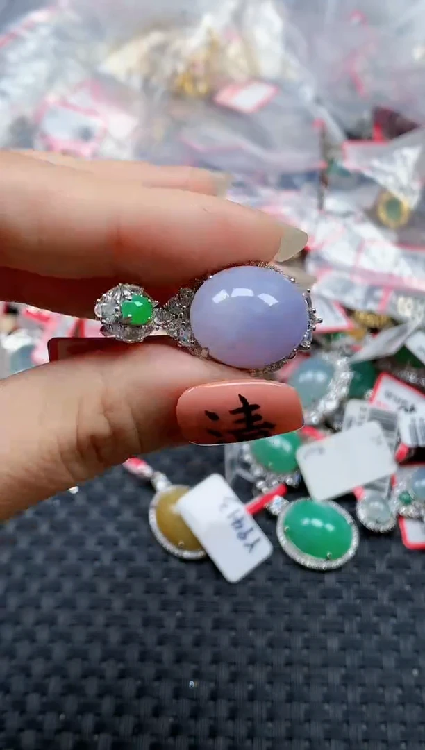 银S925镶嵌戒指翡翠天然A货缅甸翡翠