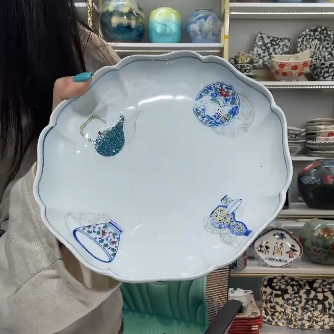 新福利五【单支】日本进口有田烧手绘瓷器纹样花型甜品盘18cm