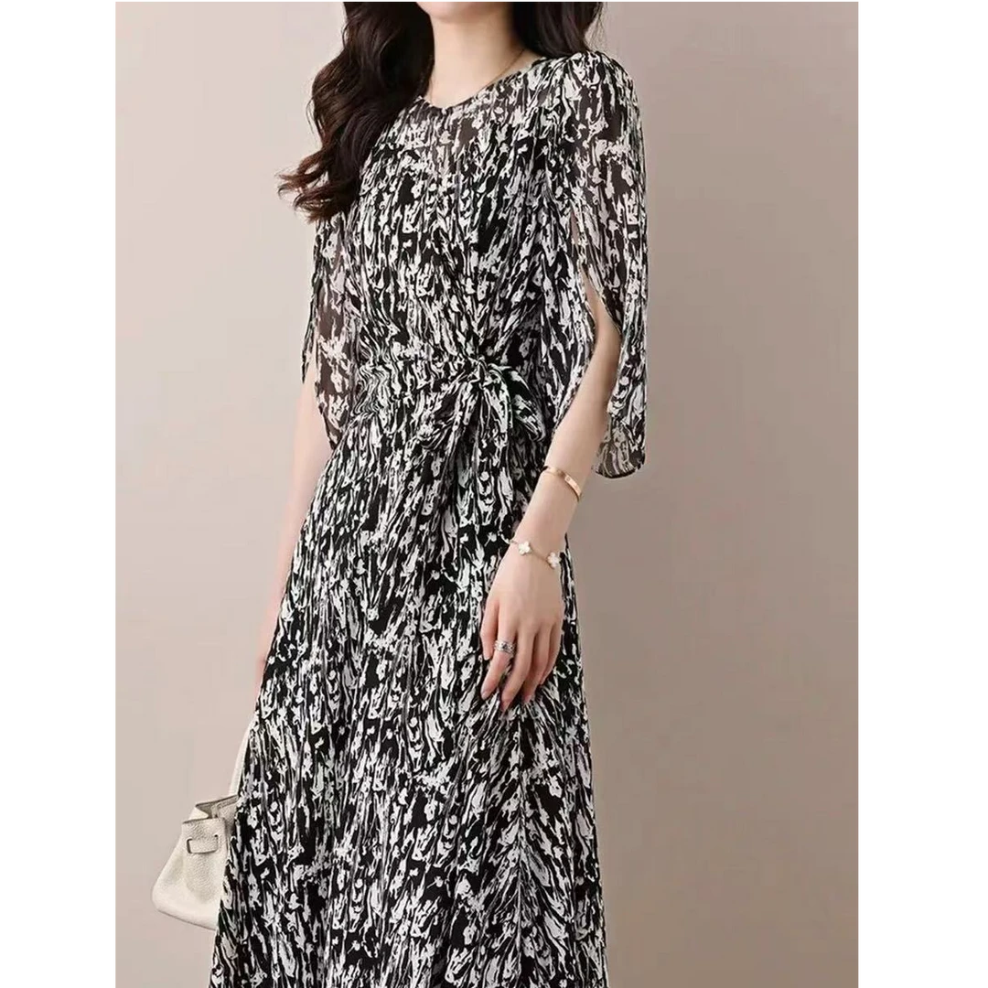 【阿芝专属】53104夏季2025时尚百搭洋气夏季中长款连衣裙收腰裙子